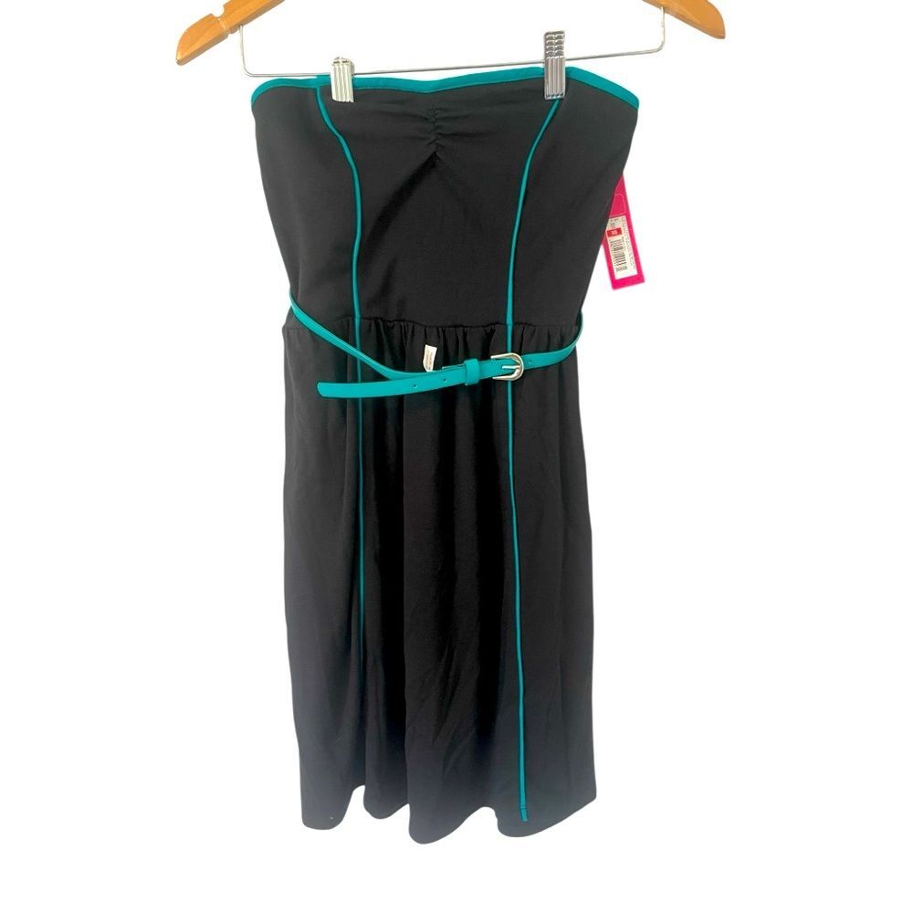 NWT‎ Xhilaration Black Strapless Dress with Teal Belt, Size XS